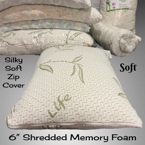Bamboo #287 Pillow 6" Soft Shredded Memory Foam Zip Cover NEW Costco
